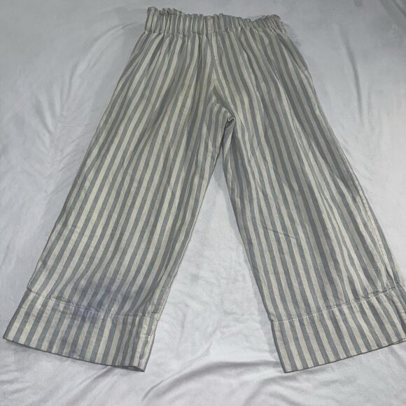 Madewell Huston Crop Pants Blue White Stripe Linen Blend Wide Leg Tie Waist Sz M - Picture 9 of 10